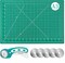 45mm Rotary Cutter and Mat Set, Fabric Cutter Wheel and 12x18 Inch Self Healing Sewing Cutting Mat, Fabric Rotary Cutter with 5pcs Rotary Blades for Quilting Patchworking Crafts, Turquoise